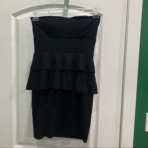 Black Strapless Peplum Sparkly Dress